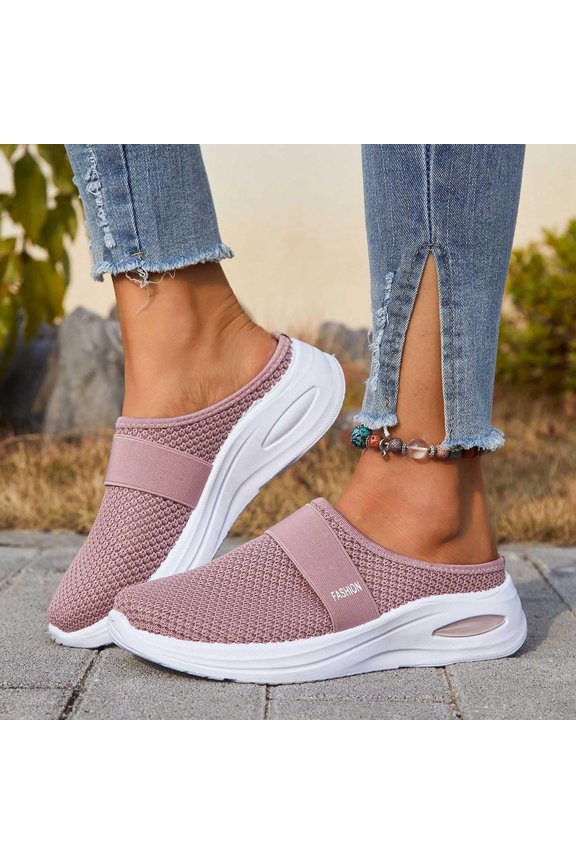 Women's Mesh Breathable Flat Mule Orthopedic Shoes Closed Round Toe Knit Backless Slip On Softsole Lightweight Walking Shoes Comfortable Platform Non Slip Slippers for Vacation Work