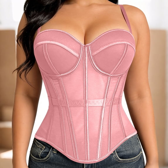 Women's Mesh Corset Top with Built-In Pads Spaghetti Strap Bustier Crop Top