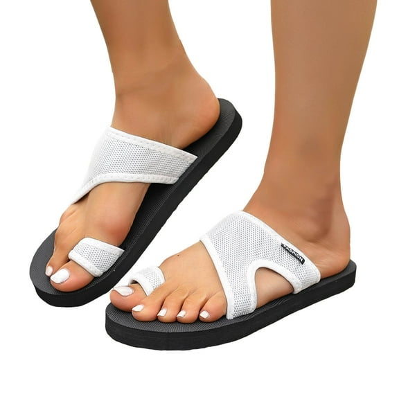 Women's Mesh Flip Flops Sandals Beach Casual Toe Ring Flats Slides Comfortable Memory Foam Slippers for Women