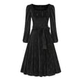 thumbnail image 1 of Women's Mesh Floral Long Sleeve Embroidery Vintage Cocktail Swing Dress Illusion 50s Goth A line Casual Wedding Prom Evening Dress, 1 of 2