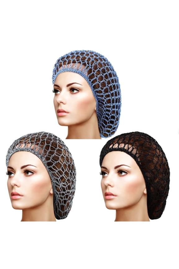 Women's Mesh Hair Net Cap, Long Snood Hairnet for Sleeping and Shower, Rayon Knit Soft Comfortable Hair Bonnet for Night, Bath, Hair Care and Styling-Black