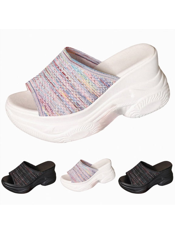 Women's Mesh Hollow out Sandals Platform Wedge Non Slip Breathable Peep Toe Sneakers Casual Summer Thick Soled Walking Sport Shoes Black Size 7