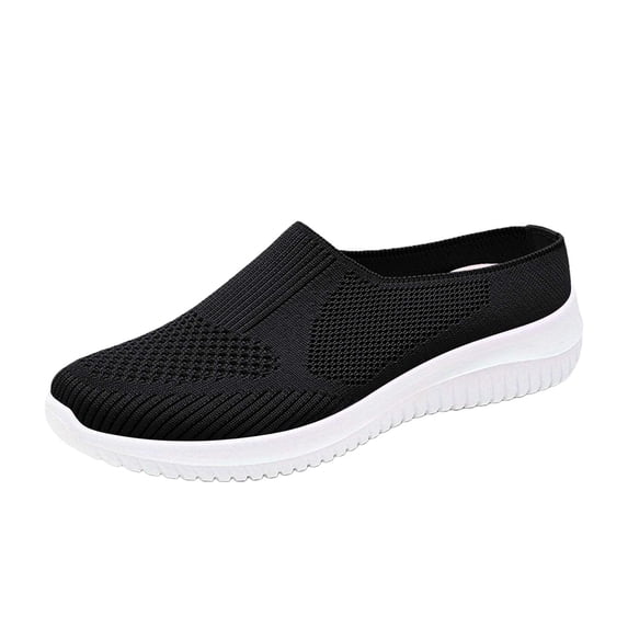Women's Mesh Knit Slip Breathable On Mule Sneakers Lightweight Soft Sole Backless Walking Shoes Comfortable Casual Flat Clogs Hollow Out Spring Summer Shoes Footwear Flat Trendy Shoes
