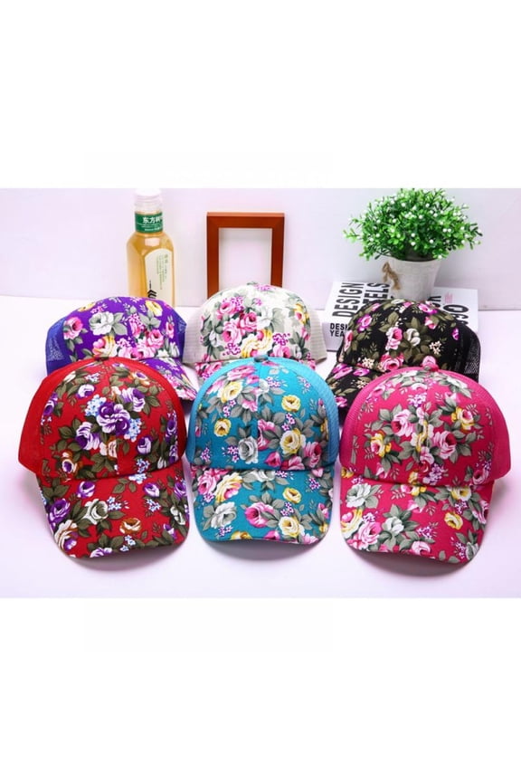 Women's Mesh Lace Flower Print Sun Hat Floral Trucker Baseball Cap Hat,Summer Women Female Floral Hat Baseball Cap Mesh Cool Cap Leisure Sun Visor Sun Hat Snapback Cap