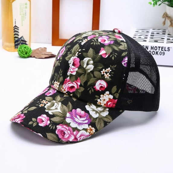 Women's Mesh Lace Flower Print Sun Hat Floral Trucker Baseball Cap Hat,Summer Women Female Floral Hat Baseball Cap Mesh Cool Cap Leisure Sun Visor Sun Hat Snapback Cap