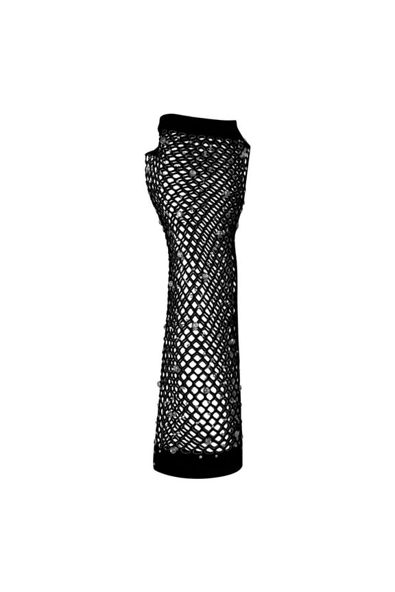 Women's Mesh Long Gloves, Punk Style Half Finger Stretchable Party Gloves, Elastic Net Design Evening Wear Gloves for Cosplay, Rave Parties and Special Occasions, Colorful Fashion Accessories - Black