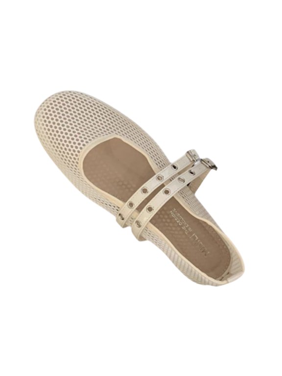Women’s Mesh Mary Jane Flats Double Strap Buckle Studded Ballet Flats Round Toe Shoes
