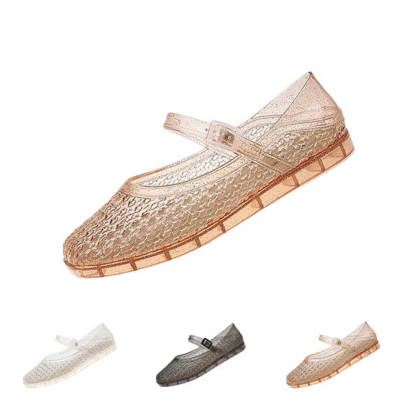 Women's Mesh Mary Jane Jelly Shoes, Breathable Hollow Out Woven Flat Sandals, Adjustable Buckle Strap Non-Slip Summer Walking Flats, 38