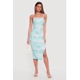 thumbnail image 1 of Women's Mesh Overlay Side Ruched Side Slit Midi Dress, 1 of 3