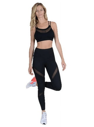 Black Mesh Hollow Yoga Leggings, High Waist Side Pocket Fitness Workout  Sports Pants, Women's Activewear