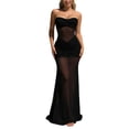 thumbnail image 1 of Women's Mesh Panel Off Shoulder Strapless Maxi Dress Black L, 1 of 5