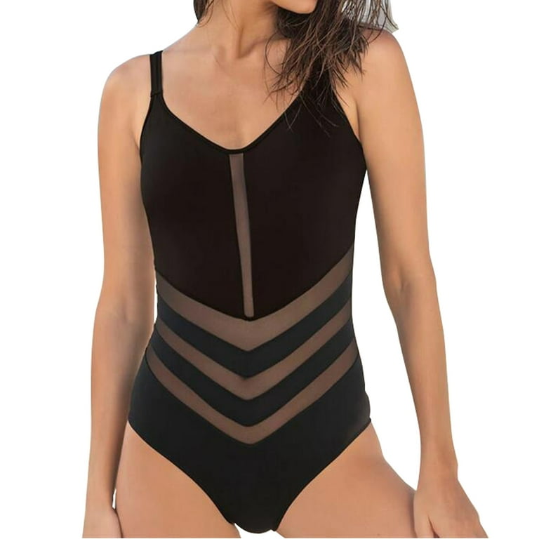 Women s Mesh Panel Swimsuit Backless Tummy Control Swimwear Bathing Suit Color Block One Piece Swimwear Girls One Piece Swimwear Size 12