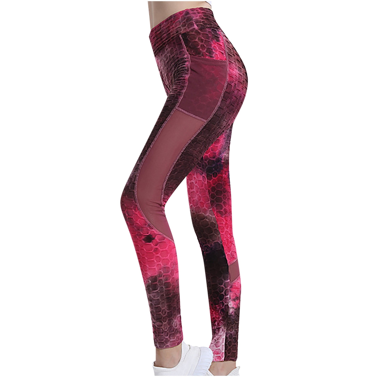 Women's Mesh Panel Yoga Leggings with Side Pockets Workout Running High ...