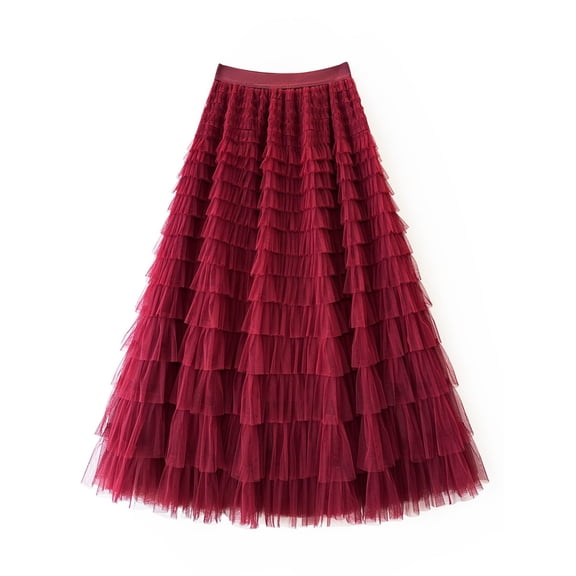 Women’s Mesh Patchwork Tiered Maxi Skirt High Waist Flowing A-Line Tulle Long Skirt Elegant Casual Wear