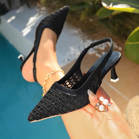 Women’s Mesh Pointed-Toe Slingback Kitten Heels, Elegant Women Sandals Dressy for Wedding Guests, Evening Parties, and Formal Dinners