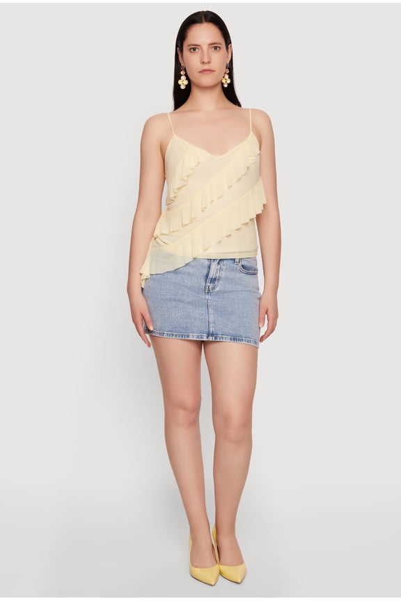 Women's Mesh Ruffle Tiered V Neck Cami