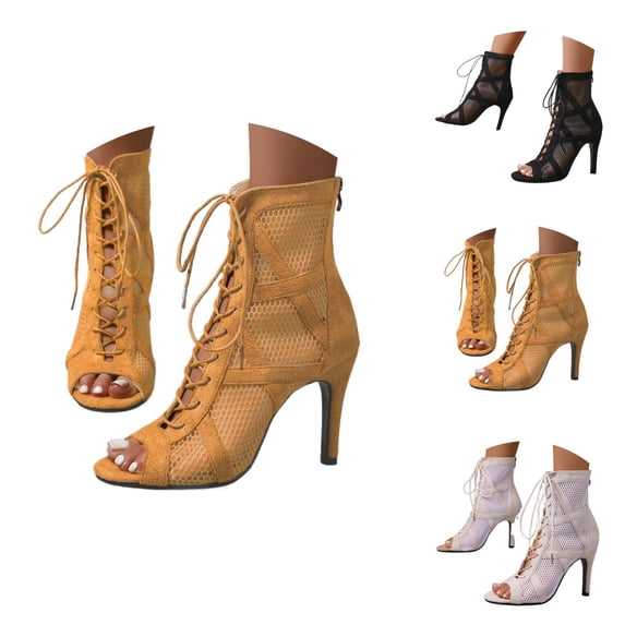Women's Mesh Sandals Peep Toe High Top Sandals Lace Up Summer Boots Buckle Strap Party Sexy Pump Shoes Open toe For Evening Party And Formal Occasions With Comfortable Fit And Stylish Design