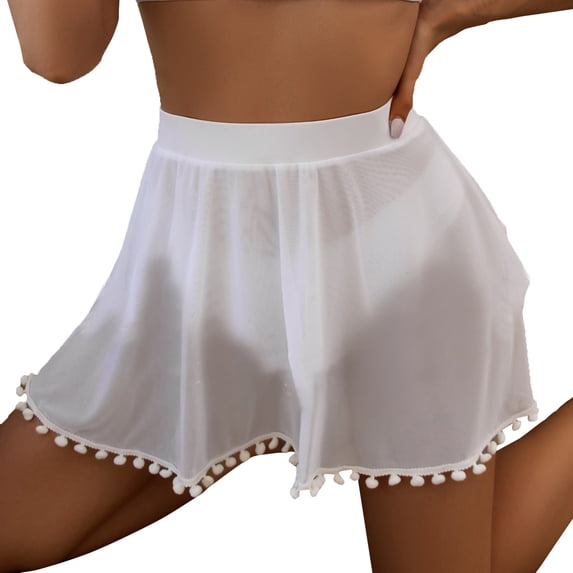 Women's Mesh Sheer High Waisted Swimsuit Short Skirt Tassels Bathing Suit Wrap Swim Skirt Cover Up Bikini Bottoms