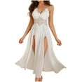 thumbnail image 1 of Women's Mesh Sheer Spaghetti Strap Nightgown V-Neck Long Sleep Dress with High Slit & Lace Trim, Elegant Home Wear, 1 of 8