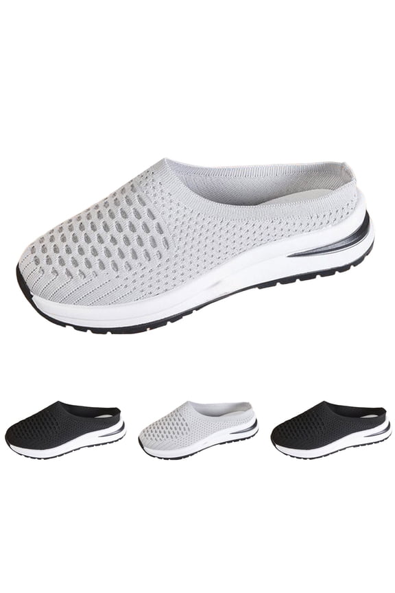 Women's Mesh Stretch Knitted Mule Clogs Breathable Close Toe Platform Sandals Wide Toe Box Backlee Slip On Sneaker Black Size 6.5