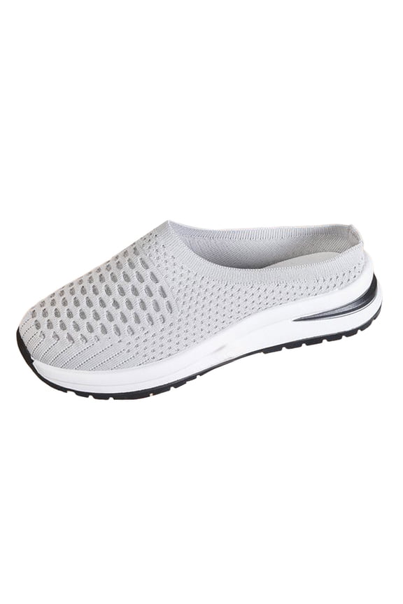Women's Mesh Stretch Knitted Mule Clogs Breathable Close Toe Platform Sandals Wide Toe Box Backlee Slip On Sneaker Gray Size 7.5