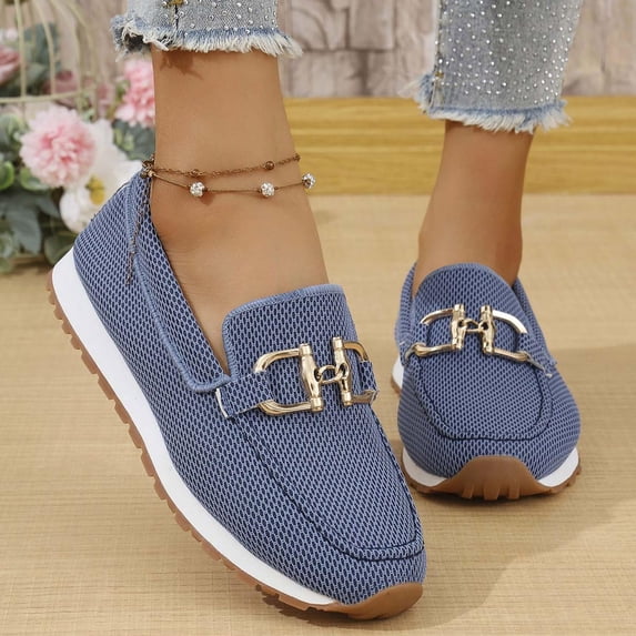 Women's Mesh Walking Shoes Round Toe Comfortable Casual Flat Loafer Shoes for Walking, Driving, Dressy Blue 38