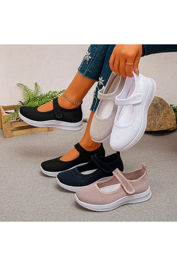 Women's Mesh Wedge Heel Mary Jane Shoes, Velcro Strap Round Toe Dress Shoes, Plus Size Comfortable Wedge Heel Shoes for Spring Summer Wear