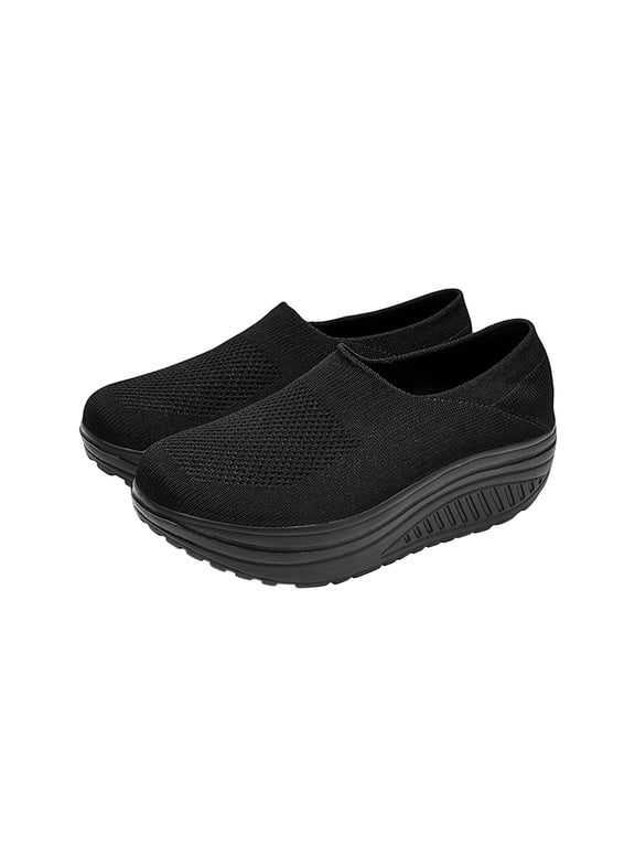 Women's Mesh Wedge Slip On Walking Shoes Comfort Orthopedic Platform Nurse Sneakers Casual Lightweight Fitness Thick Rocking Work Shoe Black Women Sandal