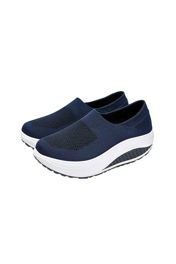 Women's Mesh Wedge Slip On Walking Shoes Comfort Orthopedic Platform Nurse Sneakers Casual Lightweight Fitness Thick Rocking Work Shoe Dark Blue Women Sandal