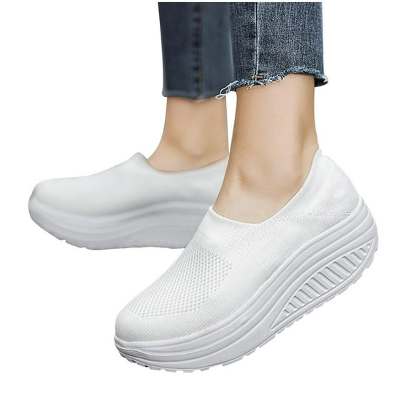 Women's Mesh Wedge Slip On Walking Shoes Comfort Orthopedic Platform Nurse Sneakers Casual Lightweight Fitness Thick Rocking Work Shoe White Women Sandal