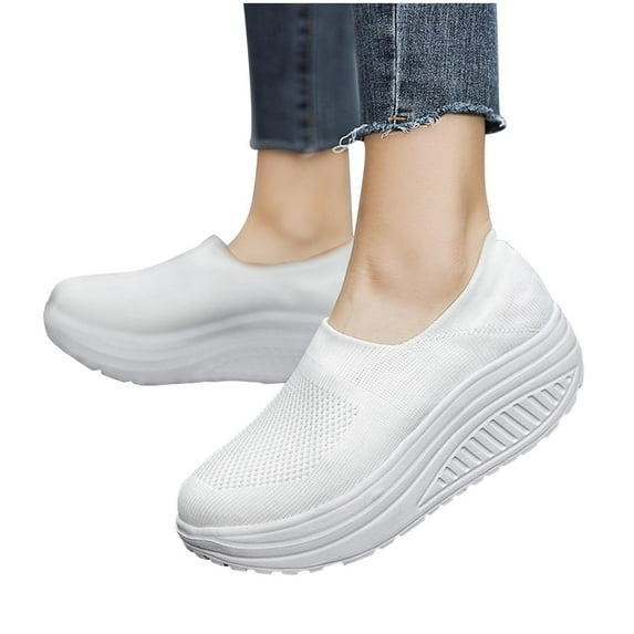 Women's Mesh Wedge Slip On Walking Shoes Comfort Orthopedic Platform Nurse Sneakers Casual Lightweight Fitness Thick Rocking Work Shoe White Women Sandal