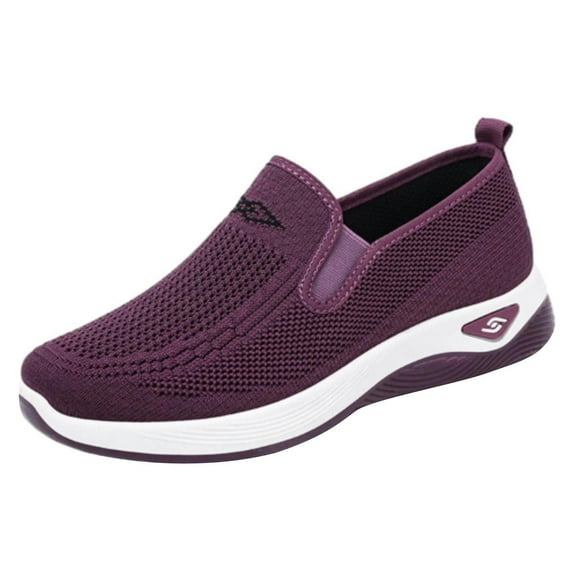 Women's Mesh Woven Orthopedic Breathable Soft Shoes Slip On Arch Support Walking Flying Sneakers Diabetic Foam Walking Shoes
