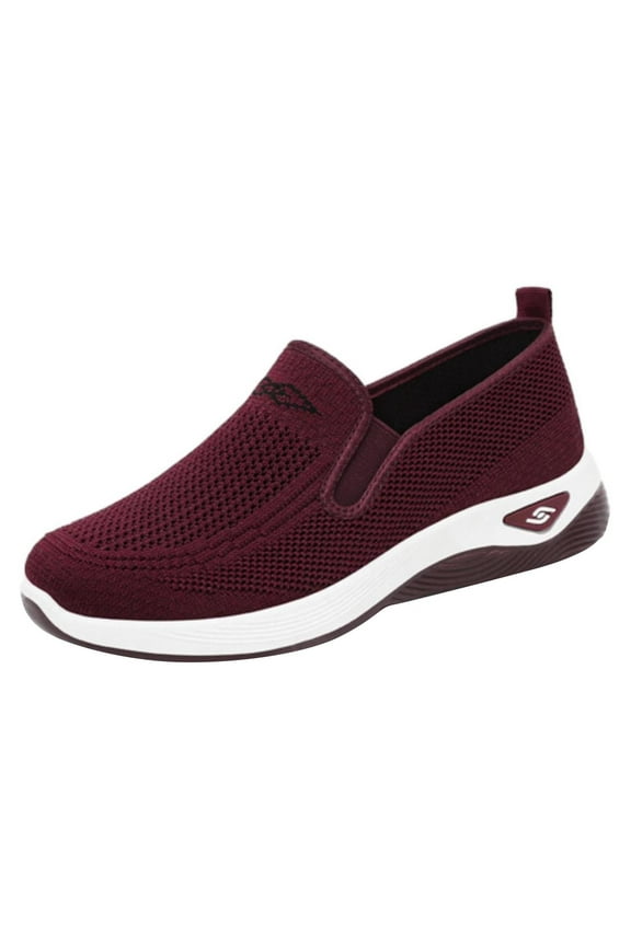 Women's Mesh Woven Orthopedic Breathable Soft Shoes Slip On Arch Support Walking Flying Sneakers Diabetic Foam Walking Shoes