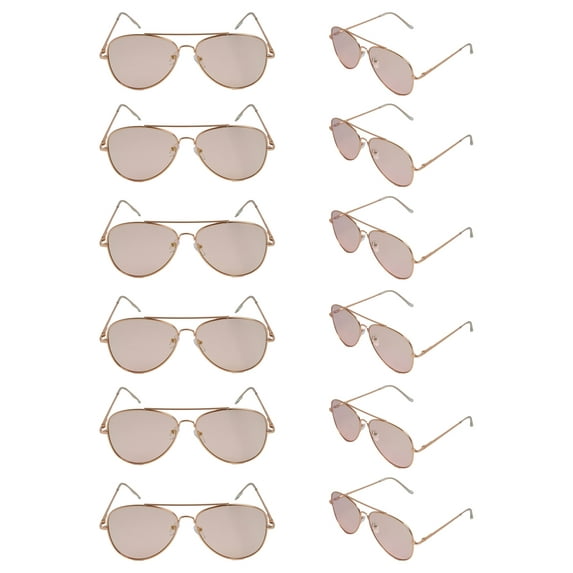 Women's Metal Large Aviator Gold Frame w/ Light Pink Flash Lens - 12 Pack