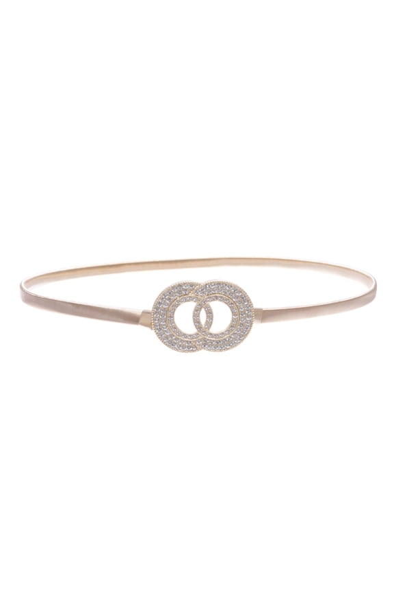 Women's Metal Stretchy High Waist Belt with Circle Rhinestone Buckling