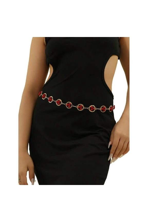 Women's Metal Waist Chain Connection Belt Western Denim Bohemian Blue Green Belt Dress Jeans Country Concert Suit