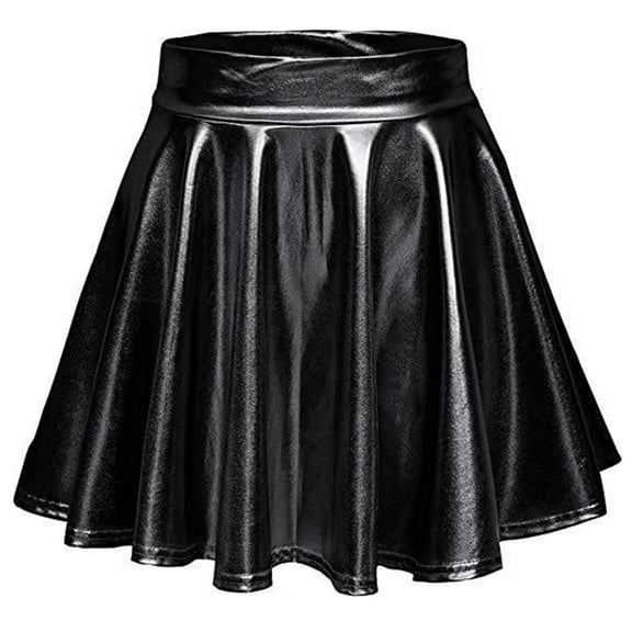 Women's Metalic Liquid Mini Skirt Faux Leather Shiny Party Tight Hip Mini Skirt Black M