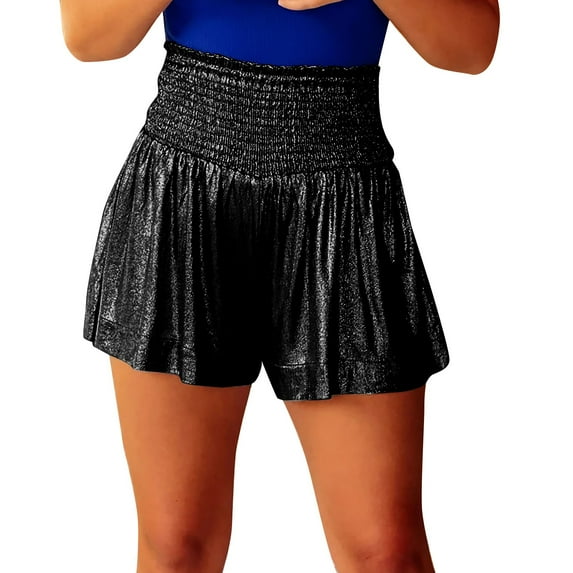 Women's Metallic Athletic Shorts - 2025 Trendy Loose Fit Sports Bottoms (Shimmer Finish | Elastic Waistband) | Yubnlvae (Black | S)