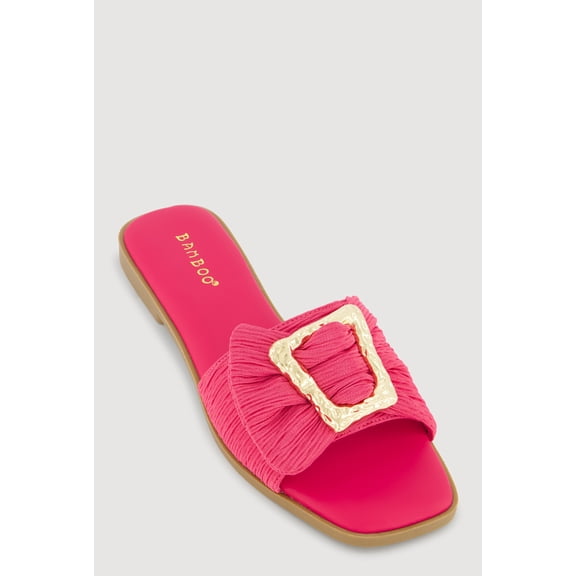 Women's Metallic Buckle Band Slide Sandals