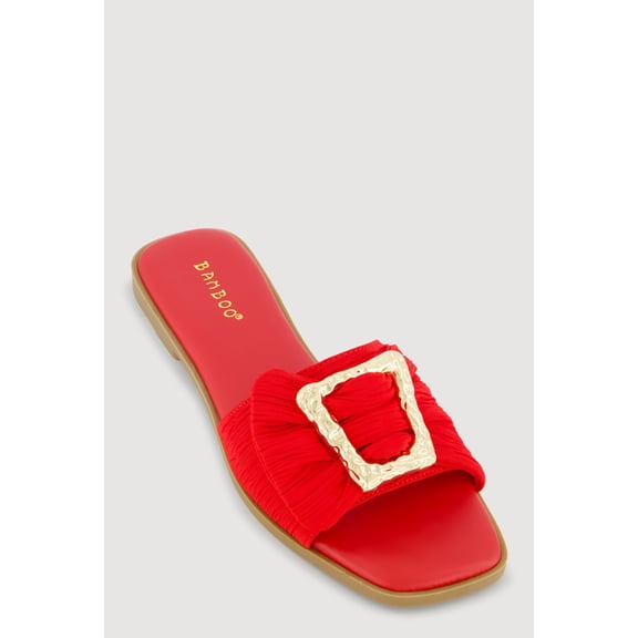 Women's Metallic Buckle Band Slide Sandals