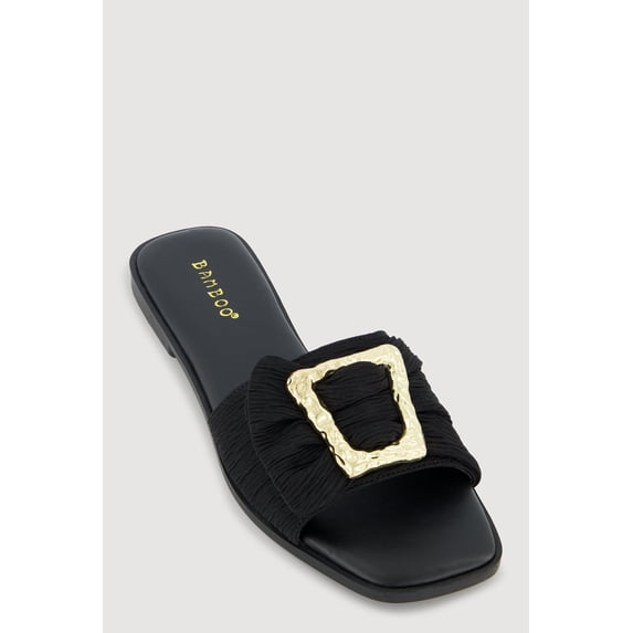 Women's Metallic Buckle Band Slide Sandals
