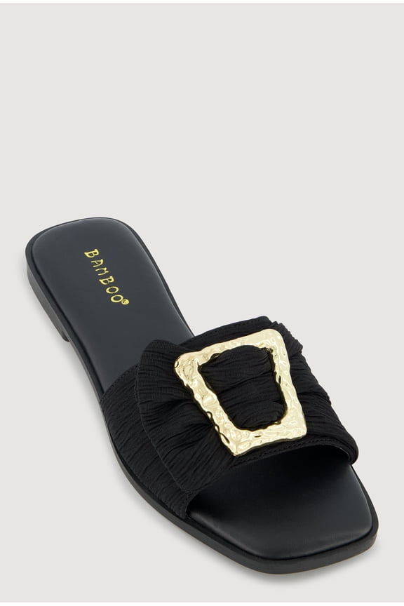 Women's Metallic Buckle Band Slide Sandals