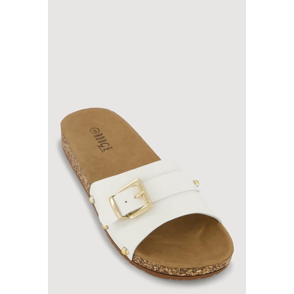 Women's Metallic Buckle Cork Slide Sandals