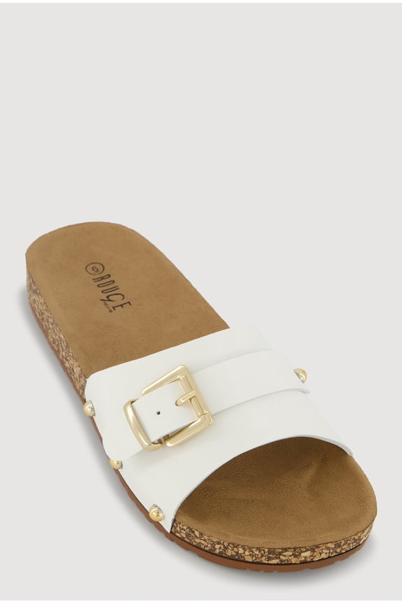 Women's Metallic Buckle Cork Slide Sandals