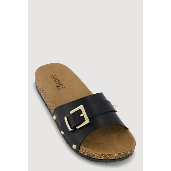 Women's Metallic Buckle Cork Slide Sandals