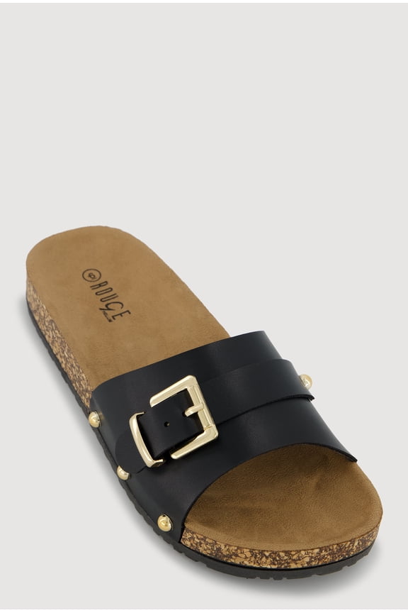 Women's Metallic Buckle Cork Slide Sandals