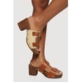 thumbnail image 1 of Women's Metallic Buckle Double Banded Open Toe Block Heels, 1 of 3