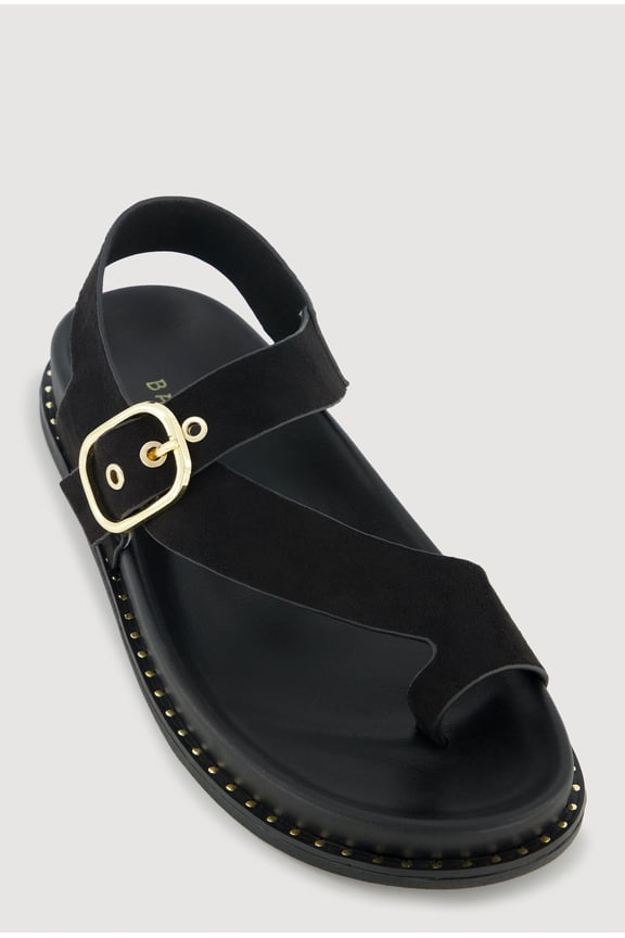 Women's Metallic Buckle Faux Suede Toe Loop Sandals