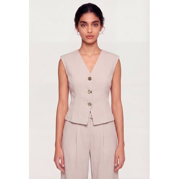 Women's Metallic Button Front Crepe Knit Waistcoat