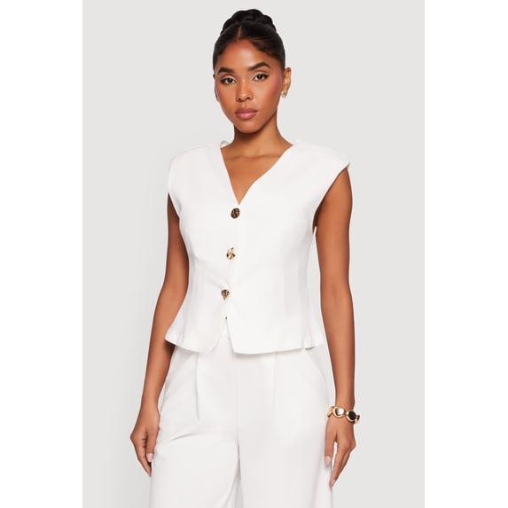 Women's Metallic Button Front Crepe Knit Waistcoat